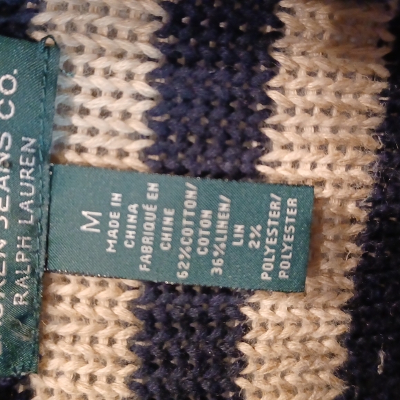Lauren Ralph Lauren LRL Linen Cotton Blend Cardigan Belted Blue Striped Sweater - Picture 9 of 13